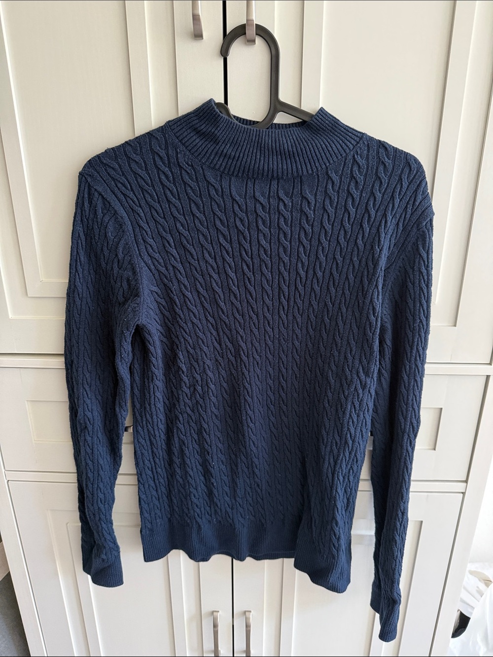 Women’s Navy Cable Knit Sweater - Classic Crewneck